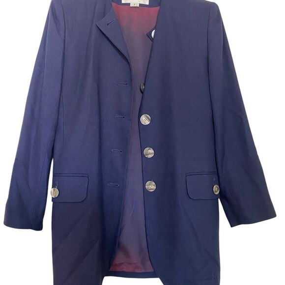 Vtg Jones New York 8 blazer Navy Blue lightweight wool collarless - Picture 4 of 9